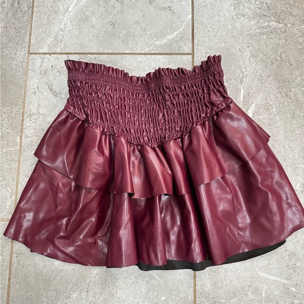 Cheryl Kids Creations, burgundy leather ruffled skirt, size M